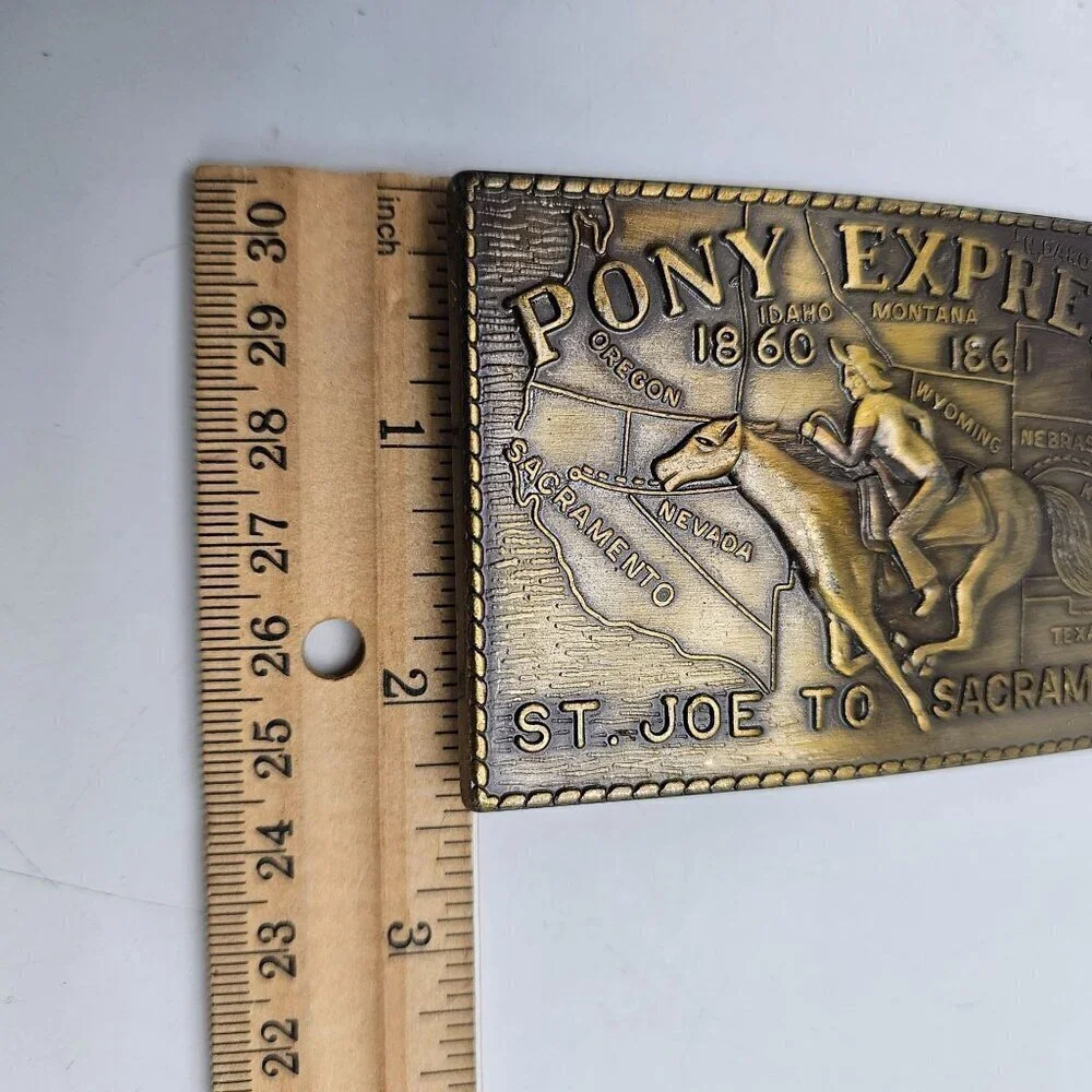 Vintage Pony Express St. Joe To Sacramento Belt Buckle 1860-1861 Antiqued Brass